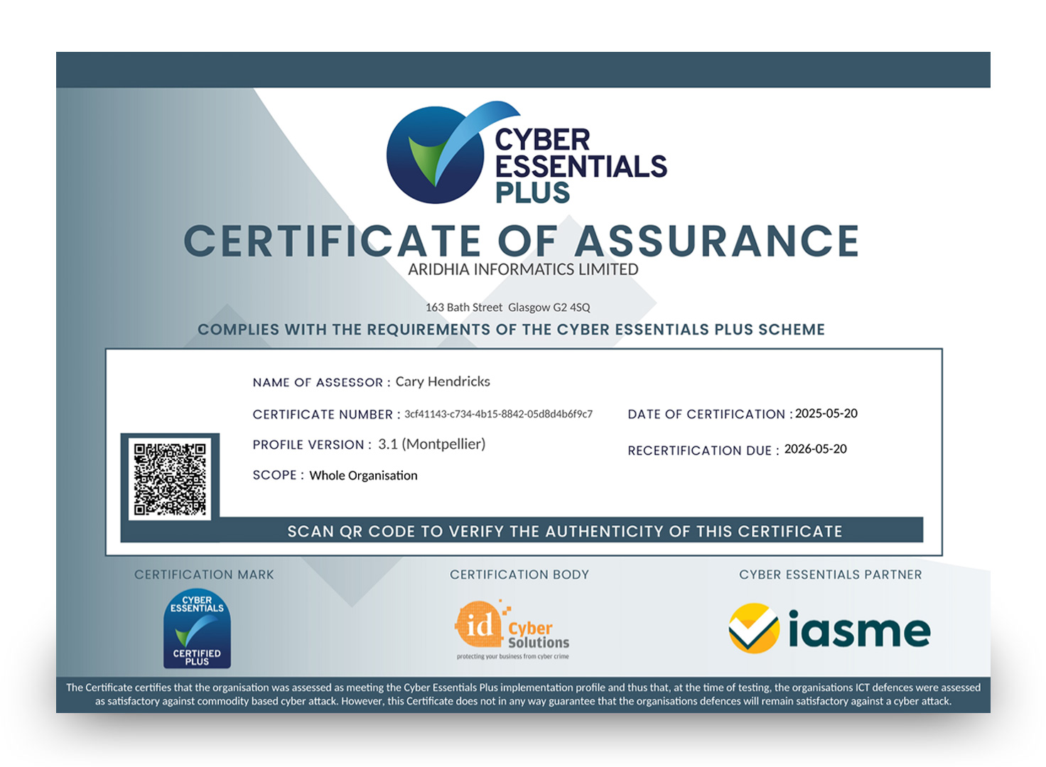 UK Cyber Essentials Plus Certificate