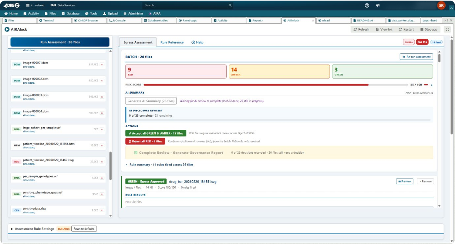 AIRAlock running inside a workspace, classifying a batch of files at egress